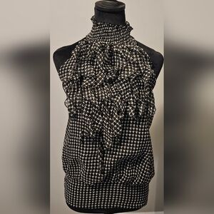 Charlotte Russe Vintage Houndstooth Black & White Ruffle Halter Sleeveless Top S